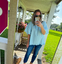 Load image into Gallery viewer, Chambray All Day Ruffle Sleeve Top