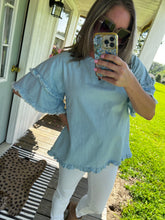 Load image into Gallery viewer, Chambray All Day Ruffle Sleeve Top