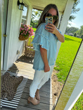 Load image into Gallery viewer, Chambray All Day Ruffle Sleeve Top