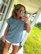 Load image into Gallery viewer, Denim and Pearls Embellished Top