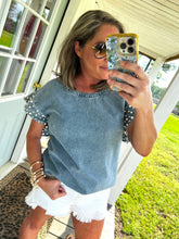 Load image into Gallery viewer, Denim and Pearls Embellished Top