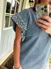 Load image into Gallery viewer, Denim and Pearls Embellished Top