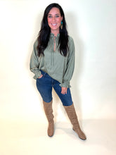 Load image into Gallery viewer, Claudia Tie Front Peasant Blouse