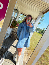 Load image into Gallery viewer, On Another Note Smocked Denim Dress
