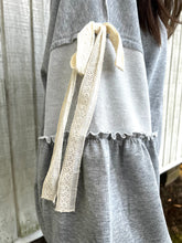 Load image into Gallery viewer, Balloon Sleeve Lace Bow Trimmed Hoodie
