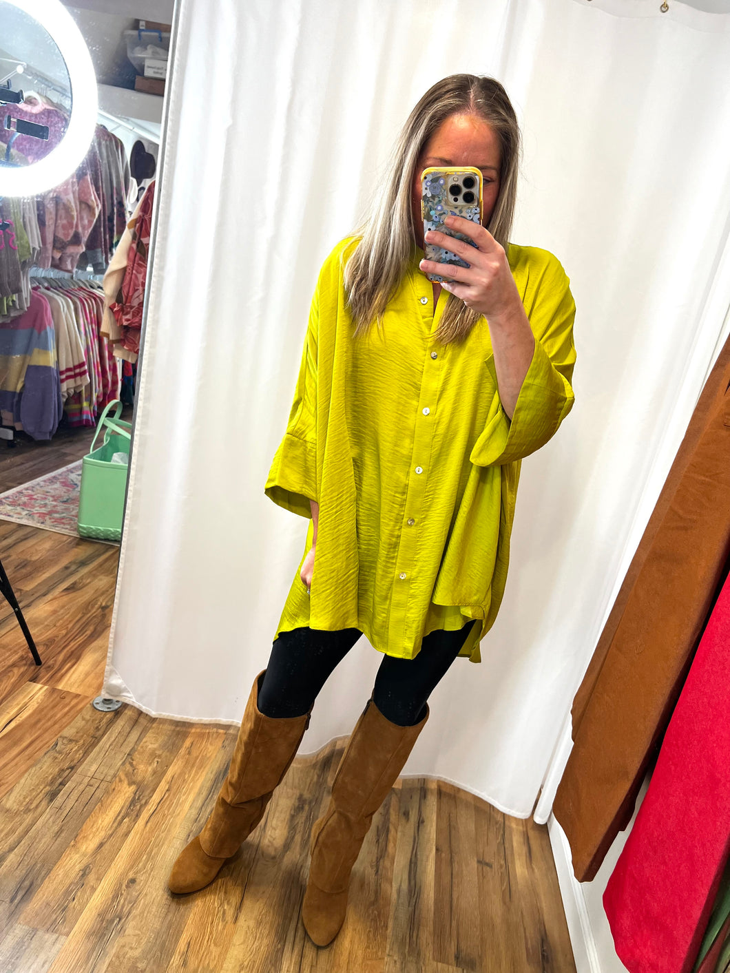 Washed Satin Button Down Top