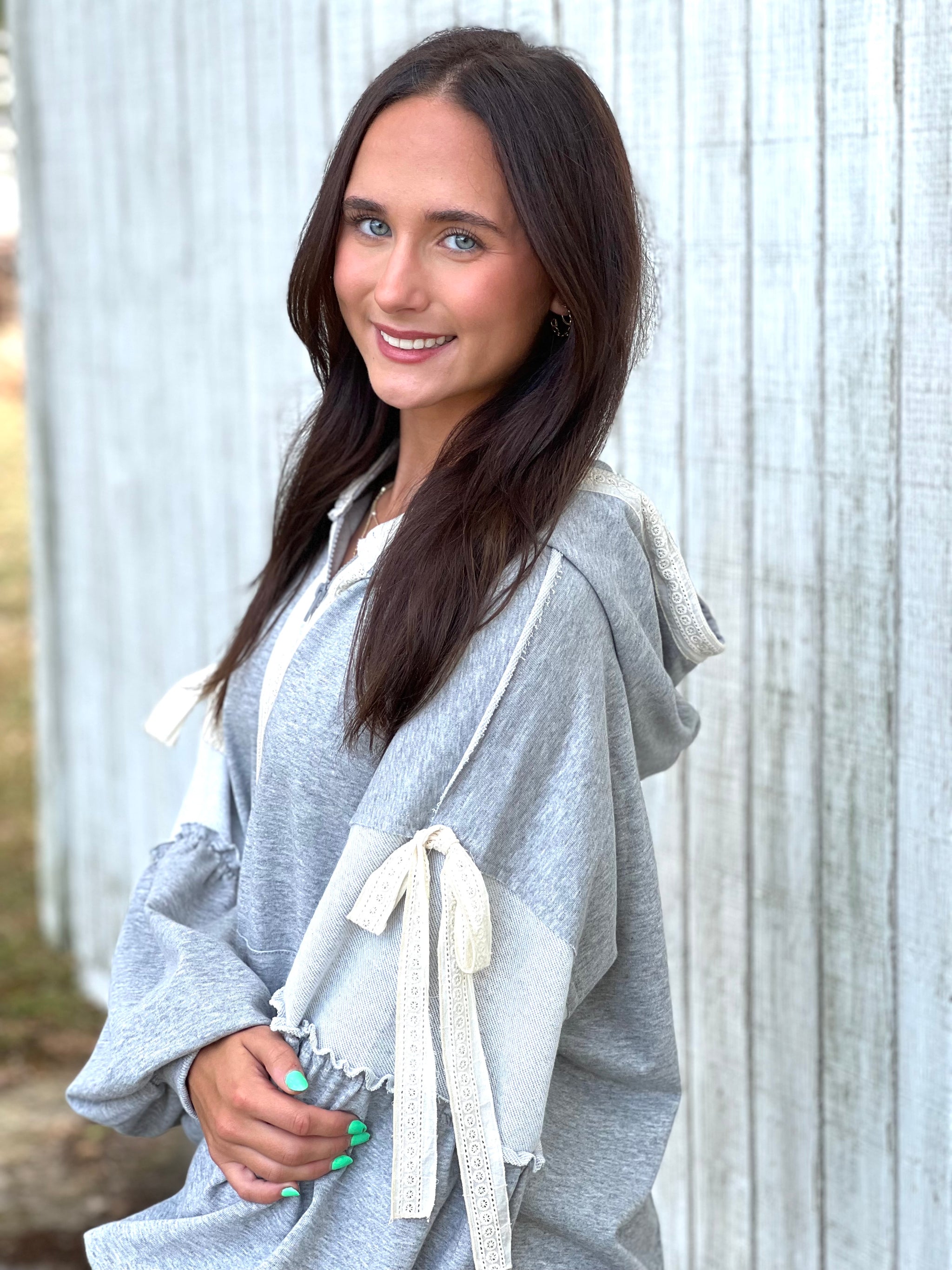 Balloon Sleeve Lace Bow Trimmed Hoodie – Poppy and Co Boutique