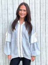 Load image into Gallery viewer, Balloon Sleeve Lace Bow Trimmed Hoodie
