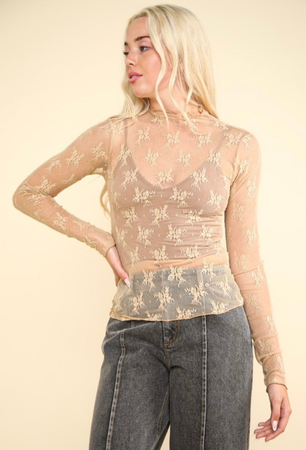 Champagne Lace Layering Top