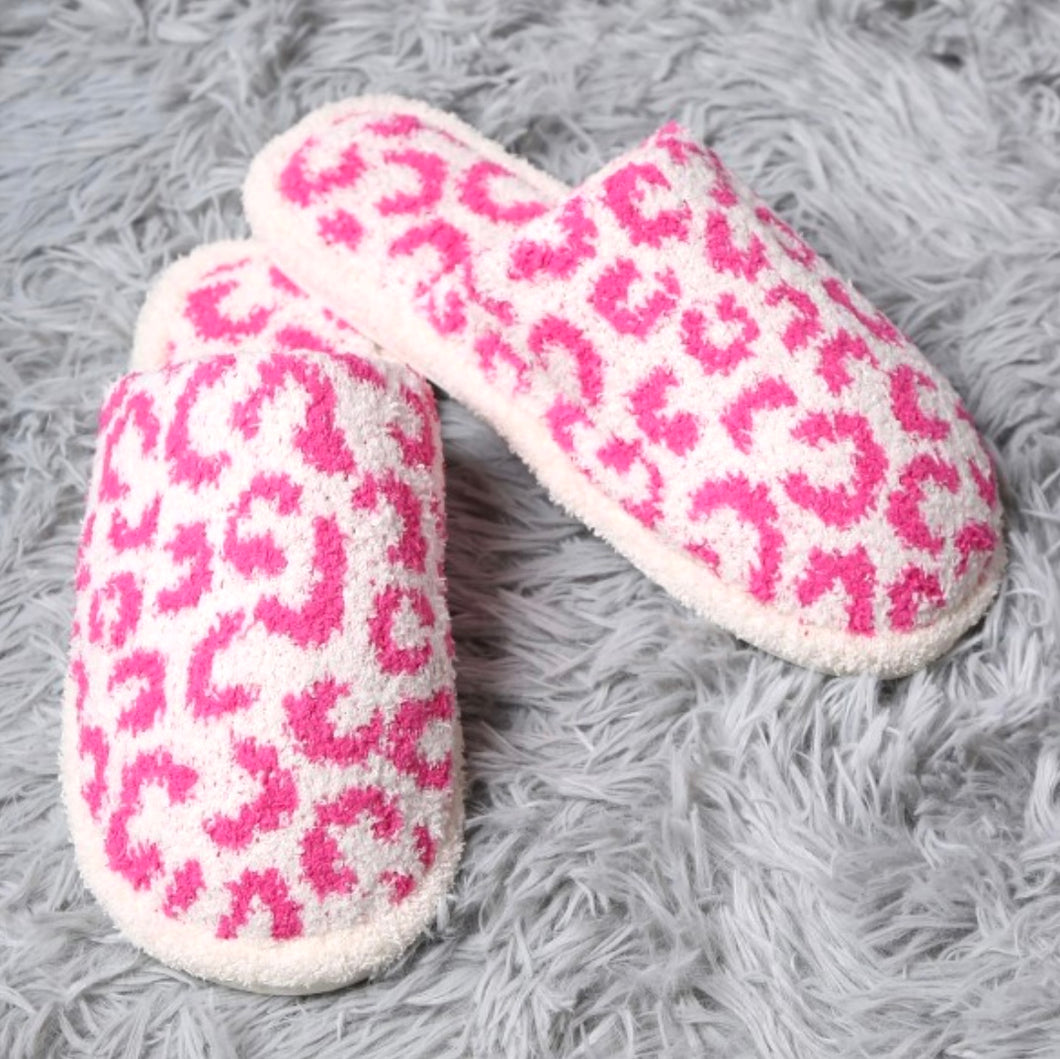 Pink Leopard Plush Slippers