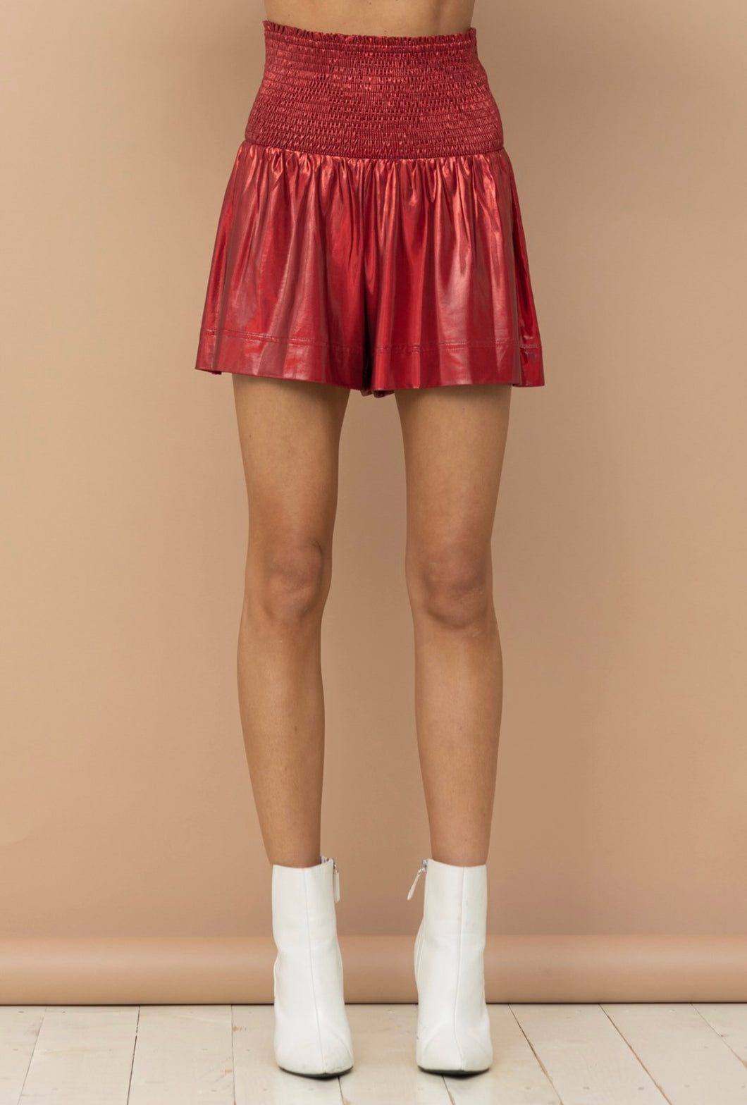 Smocked Waist Metallic Shorts