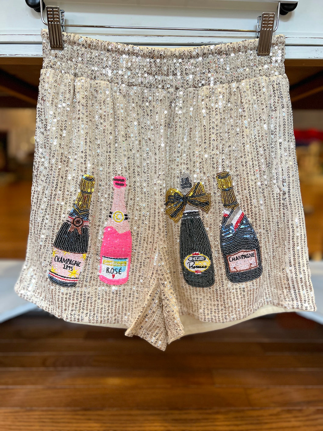 Poppin Bottles Champagne Sequin Shorts