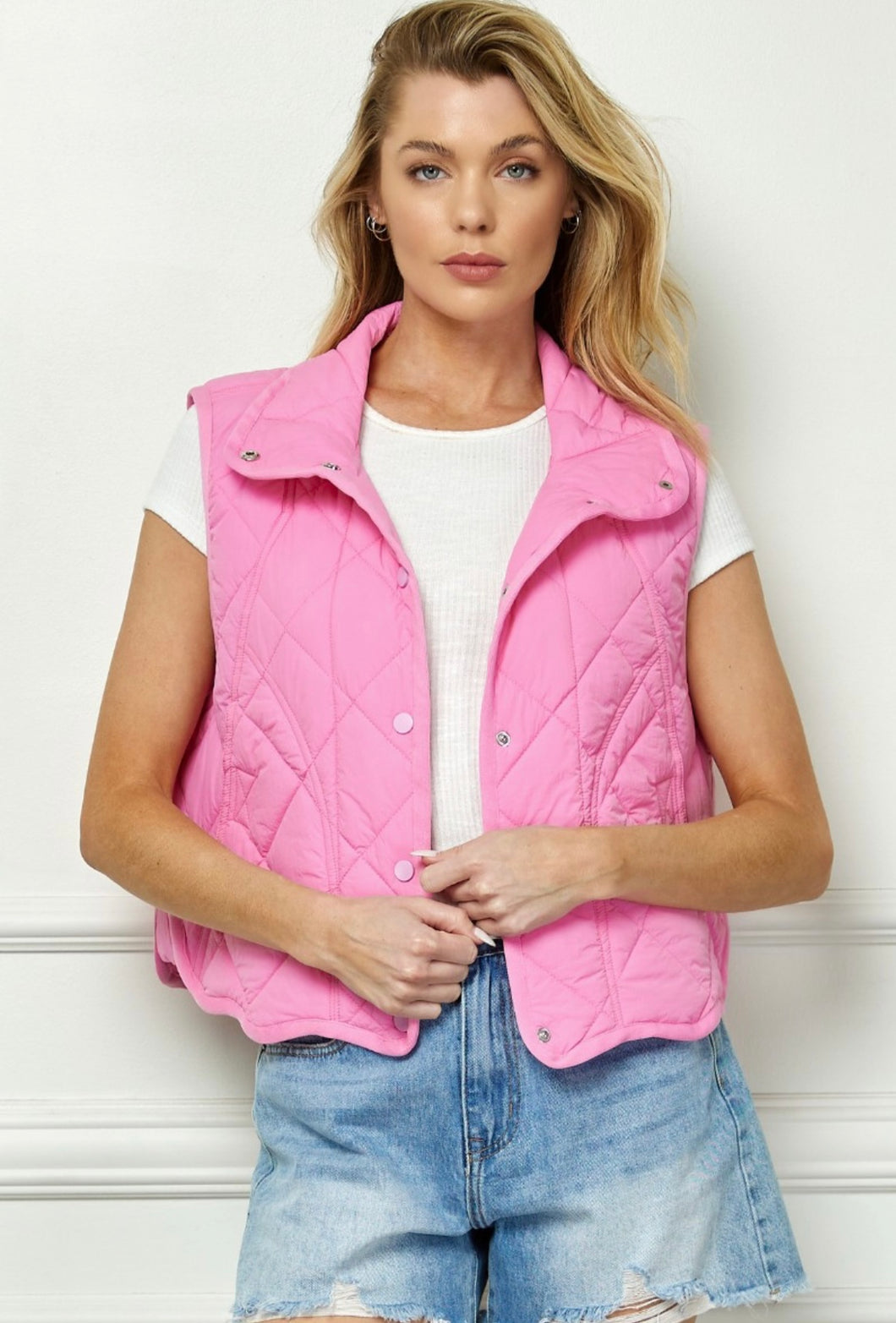 Pink Scallop Hem Quilted Vest
