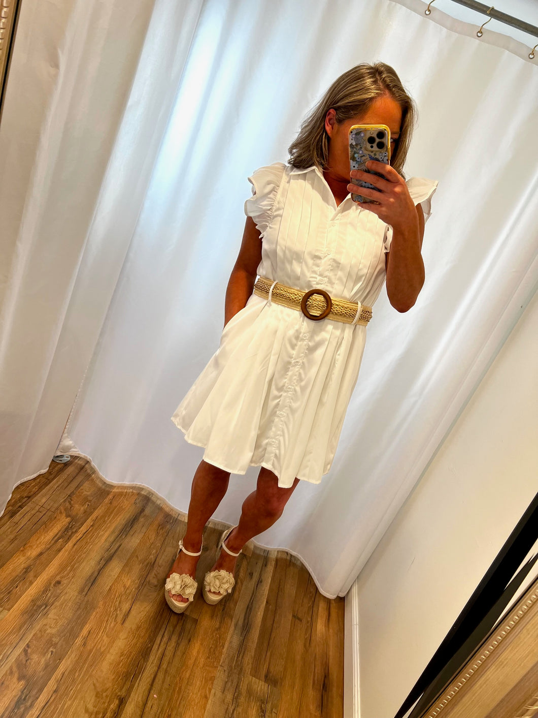 Picture Perfect White Pleated Dress