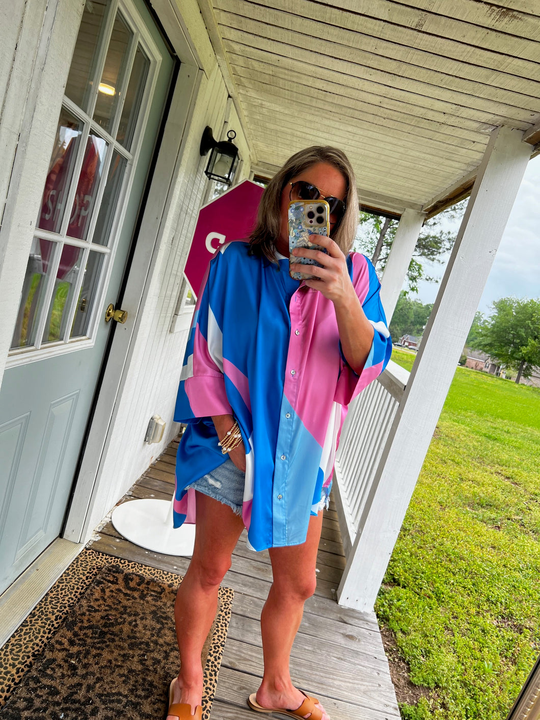 Geometric Mandarin Collar Top