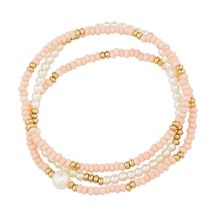 Lt. Pink 3 pc. Seed Bead Bracelet Set