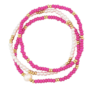 Fuchsia 3 pc. Seed Bead Bracelet Set