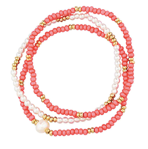 Coral 3 pc. Seed Bead Bracelet Set