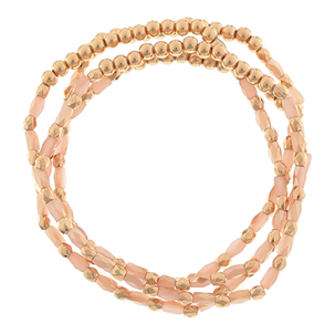 Peach and Gold 4 Row Seed Bead Bracelet Set