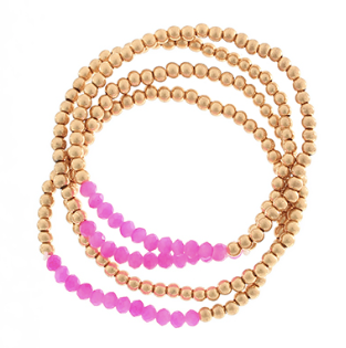 Fuchsia and Gold 4 Row Seed Bead Bracelet Set