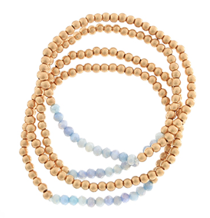 Light Blue and Gold 4 Row Seed Bead Bracelet Set