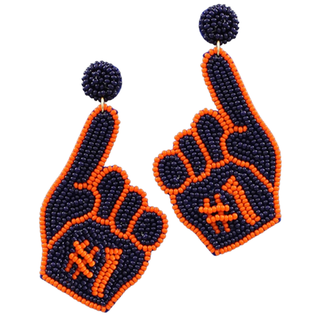 Number One Fan Seed Bead Earrings | Navy