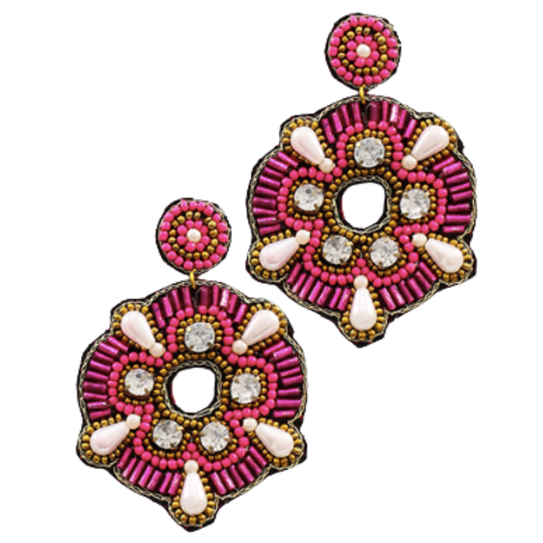 Back In Time Seed Bead Earrings| Fushcia
