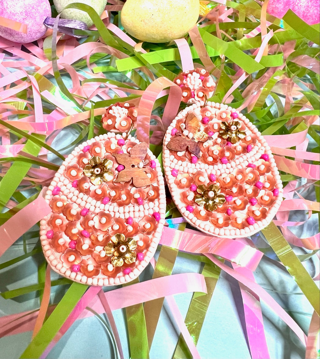Floral Egg Seed Bead Easter Earrings