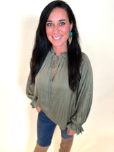Load image into Gallery viewer, Claudia Tie Front Peasant Blouse
